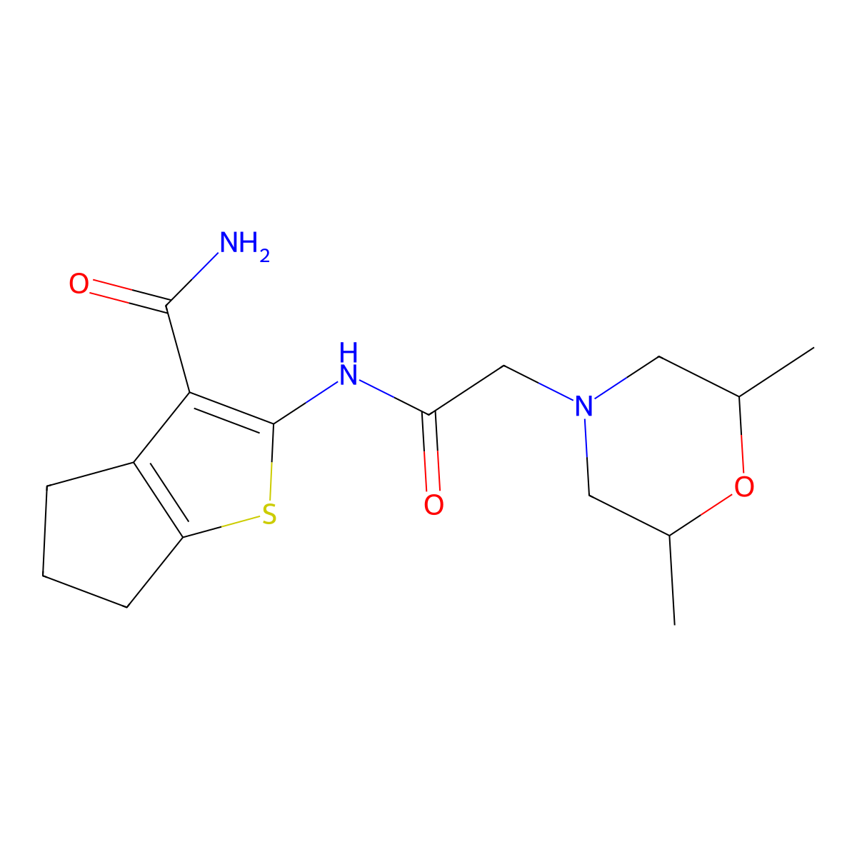 2-(2-(2,6-dimethylmorpholino)acetamido)-5,6-dihydro-4H-cyclopenta[b]thiophene-3-carboxamide molecular structure, CAS 315683-12-6