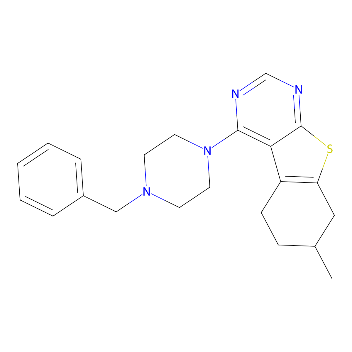 4-(4-Benzyl-1-piperazinyl)-7-methyl-5,6,7,8-tetrahydro[1]benzothieno[2,3-d]pyrimidine molecular structure, CAS 315683-26-2