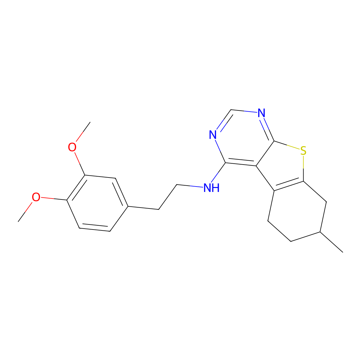 N-[2-(3,4-dimethoxyphenyl)ethyl]-7-methyl-5,6,7,8-tetrahydro-[1]benzothiolo[2,3-d]pyrimidin-4-amine molecular structure, CAS 315683-35-3