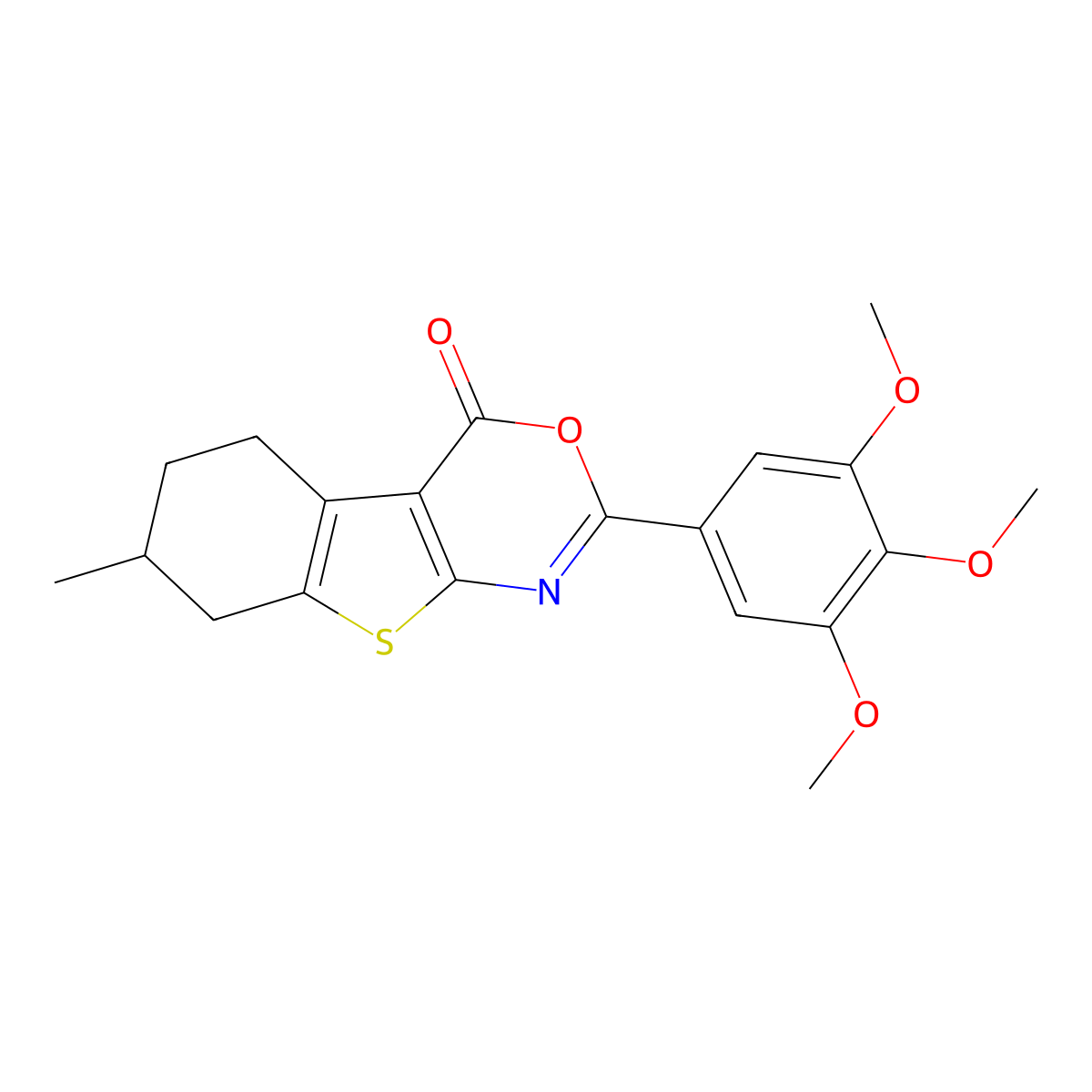 7-Methyl-2-(3,4,5-trimethoxyphenyl)-5,6,7,8-tetrahydro-[1]benzothiolo[2,3-d][1,3]oxazin-4-one molecular structure, CAS 315683-37-5