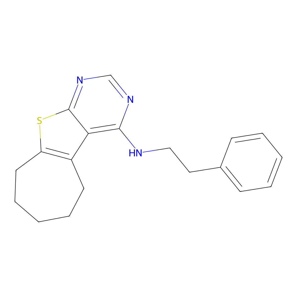 N-(2-phenylethyl)-8-thia-4,6-diazatricyclo[7.5.0.0^{2,7}]tetradeca-1(9),2,4,6-tetraen-3-amine molecular structure, CAS 315683-38-6