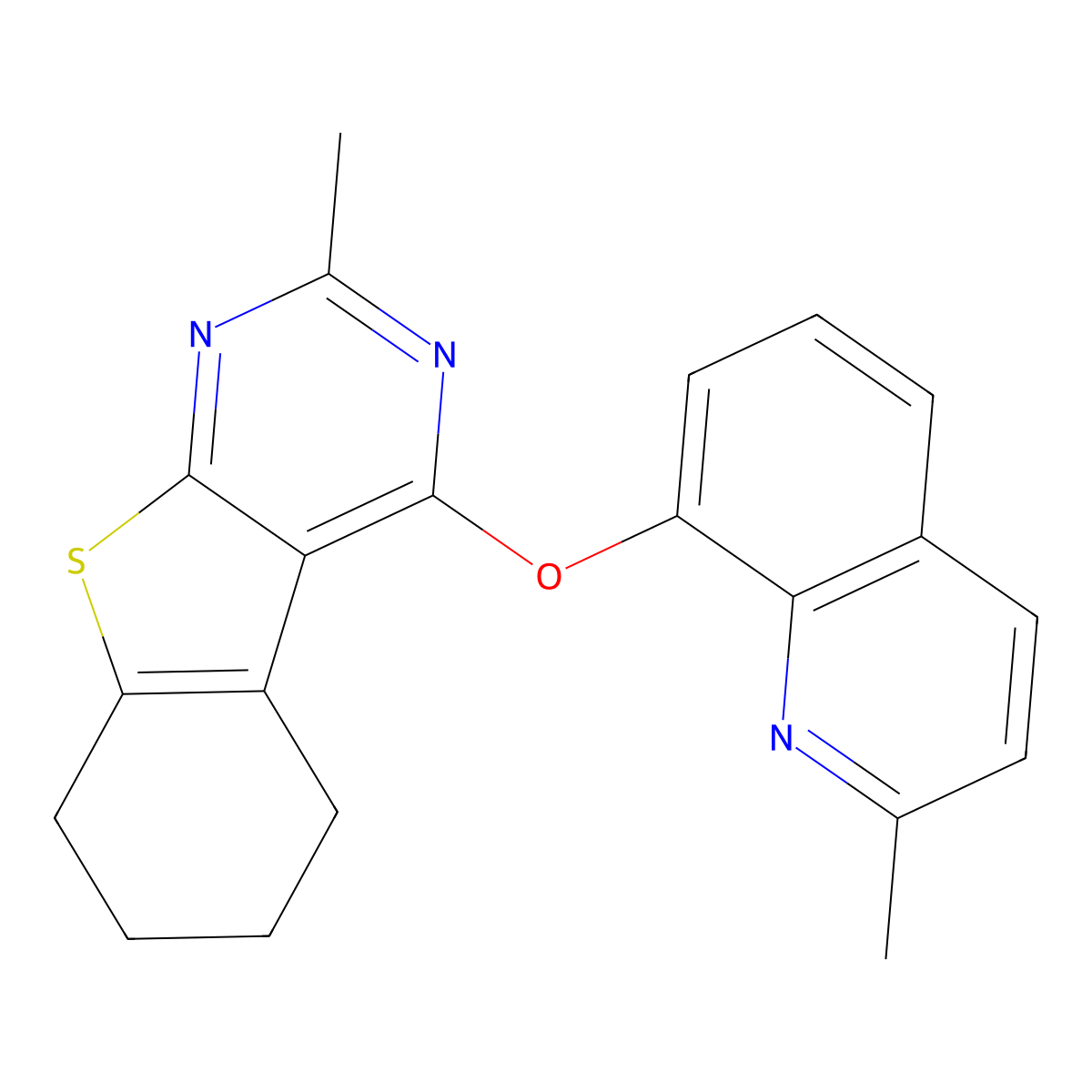 2-Methyl-4-(2-methylquinolin-8-yl)oxy-5,6,7,8-tetrahydro-[1]benzothiolo[2,3-d]pyrimidine molecular structure, CAS 315683-46-6