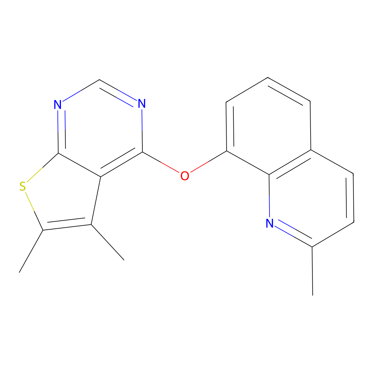 5,6-Dimethyl-4-((2-methylquinolin-8-yl)oxy)thieno[2,3-d]pyrimidine molecular structure, CAS 315683-50-2