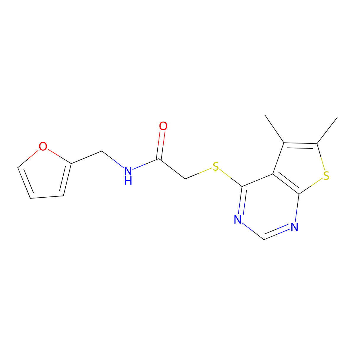 2-[(5,6-dimethylthieno[2,3-d]pyrimidin-4-yl)sulfanyl]-N-(furan-2-ylmethyl)acetamide molecular structure, CAS 315683-57-9