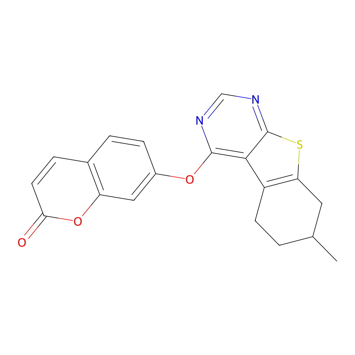 7-[(7-Methyl-5,6,7,8-tetrahydro-[1]benzothiolo[2,3-d]pyrimidin-4-yl)oxy]chromen-2-one molecular structure, CAS 315683-62-6