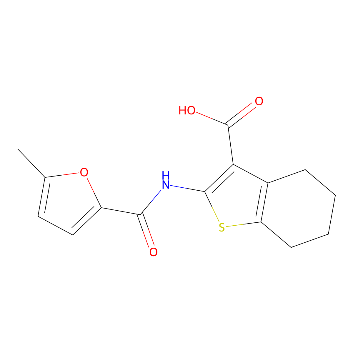 2-[(5-Methylfuran-2-carbonyl)amino]-4,5,6,7-tetrahydro-1-benzothiophene-3-carboxylic acid molecular structure, CAS 315683-65-9