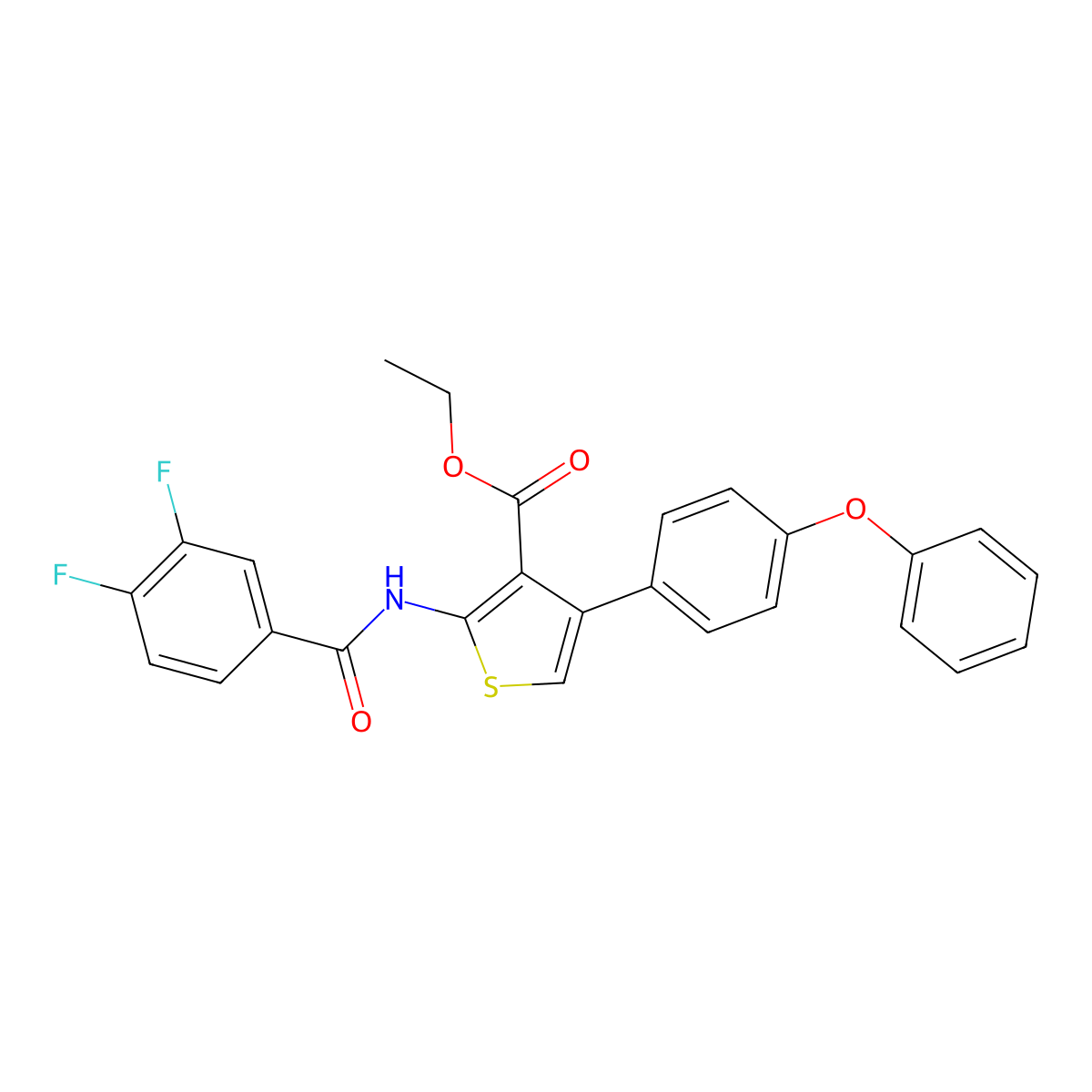 Ethyl 2-(3,4-difluorobenzamido)-4-(4-phenoxyphenyl)thiophene-3-carboxylate molecular structure, CAS 315683-99-9