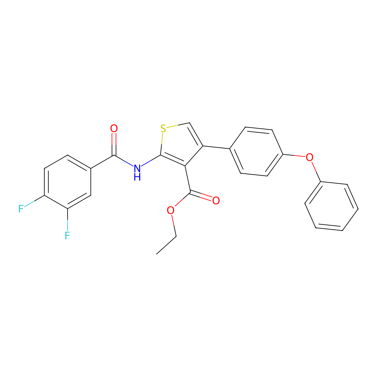 Ethyl 2-(3,4-difluorobenzamido)-4-(4-phenoxyphenyl)thiophene-3-carboxylate molecular structure, CAS 315683-99-9