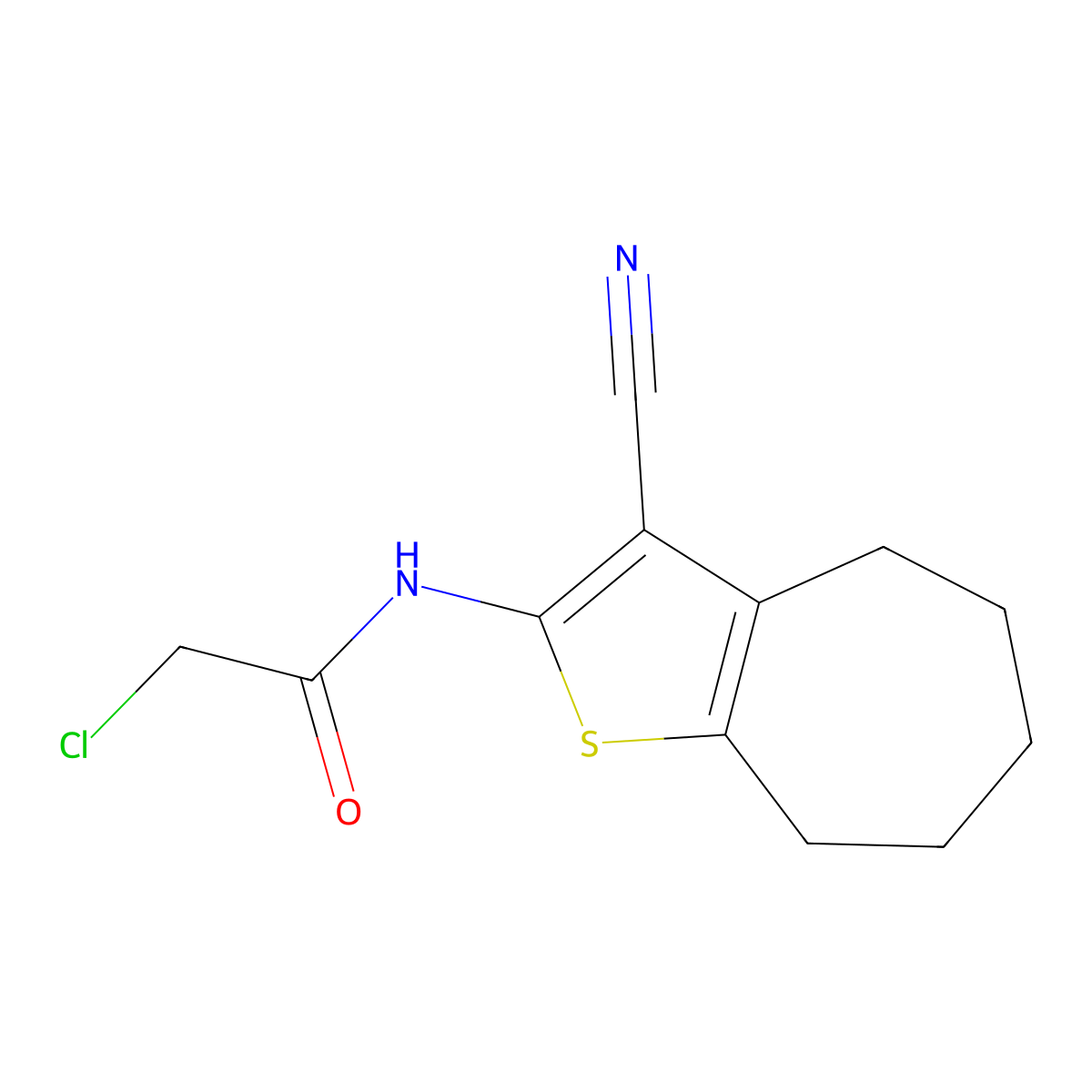 2-chloro-N-{3-cyano-4H,5H,6H,7H,8H-cyclohepta[b]thiophen-2-yl}acetamide molecular structure, CAS 315684-12-9