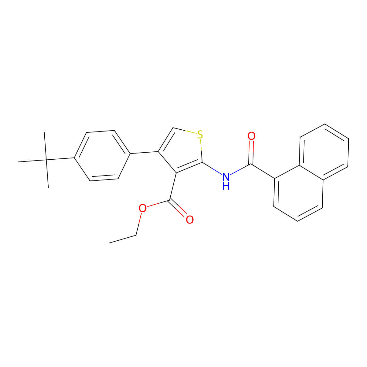 3-Thiophenecarboxylic acid, 4-[4-(1,1-dimethylethyl)phenyl]-2-[(1-naphthalenylcarbonyl)amino]-, ethyl ester molecular structure, CAS 315684-13-0