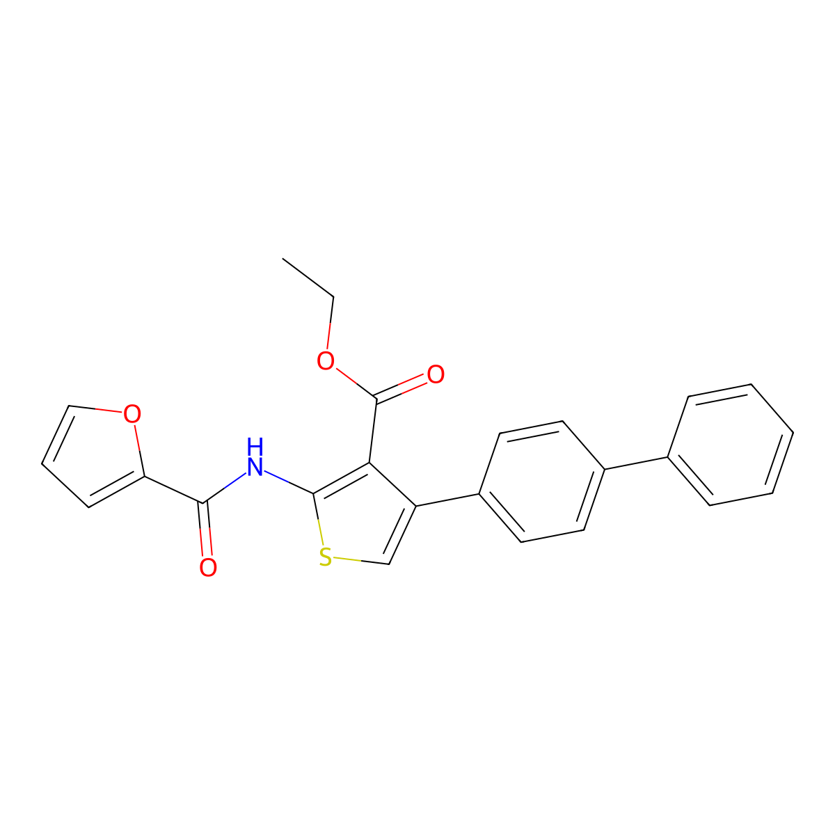 Ethyl 2-(2-furylcarbonylamino)-4-(4-phenylphenyl)thiophene-3-carboxylate molecular structure, CAS 315684-14-1