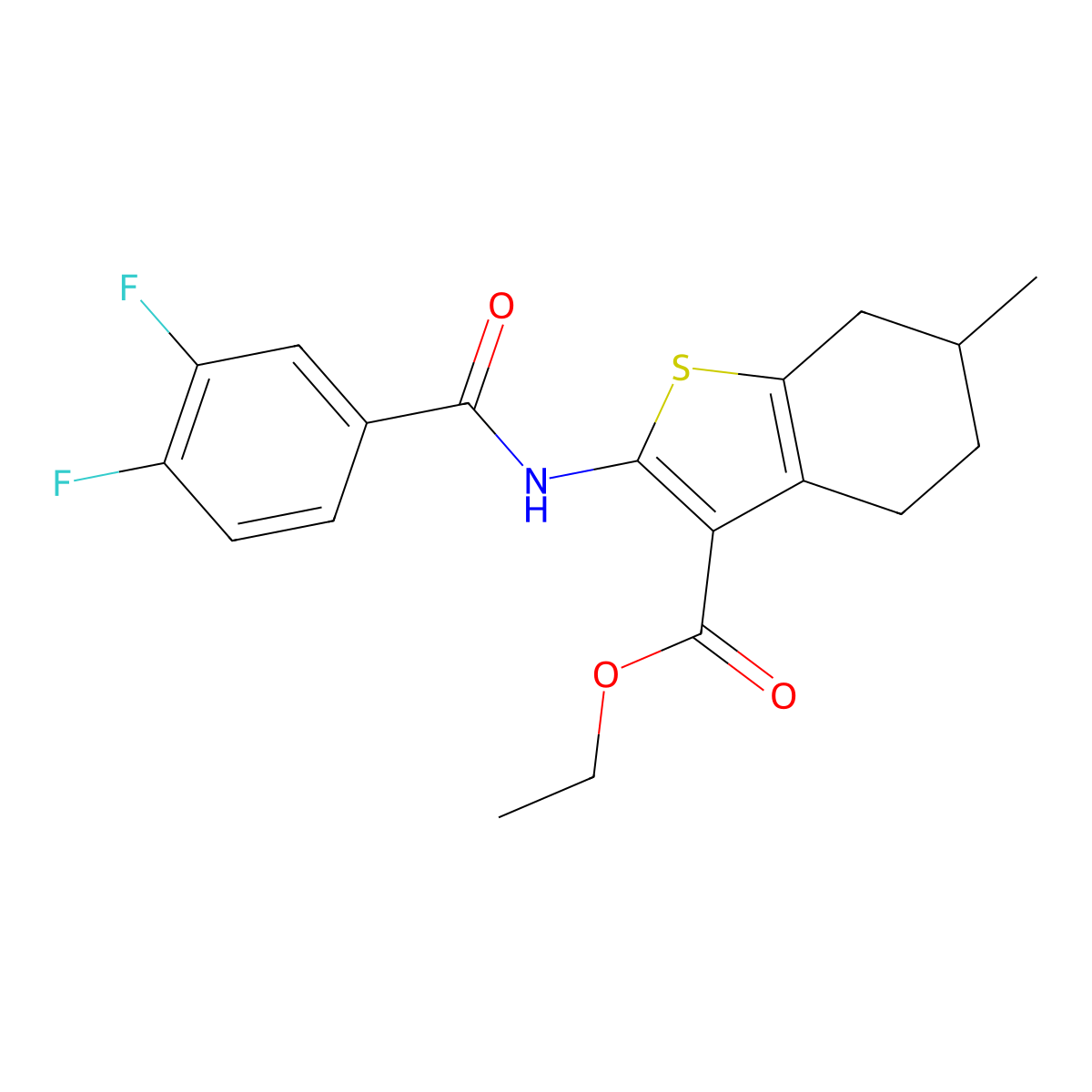 Ethyl 2-[(3,4-difluorobenzoyl)amino]-6-methyl-4,5,6,7-tetrahydro-1-benzothiophene-3-carboxylate molecular structure, CAS 315684-27-6