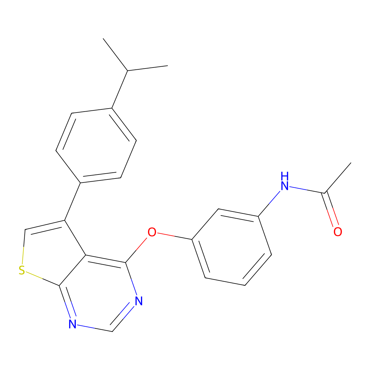 N-[3-[5-(4-propan-2-ylphenyl)thieno[2,3-d]pyrimidin-4-yl]oxyphenyl]acetamide molecular structure, CAS 315684-40-3