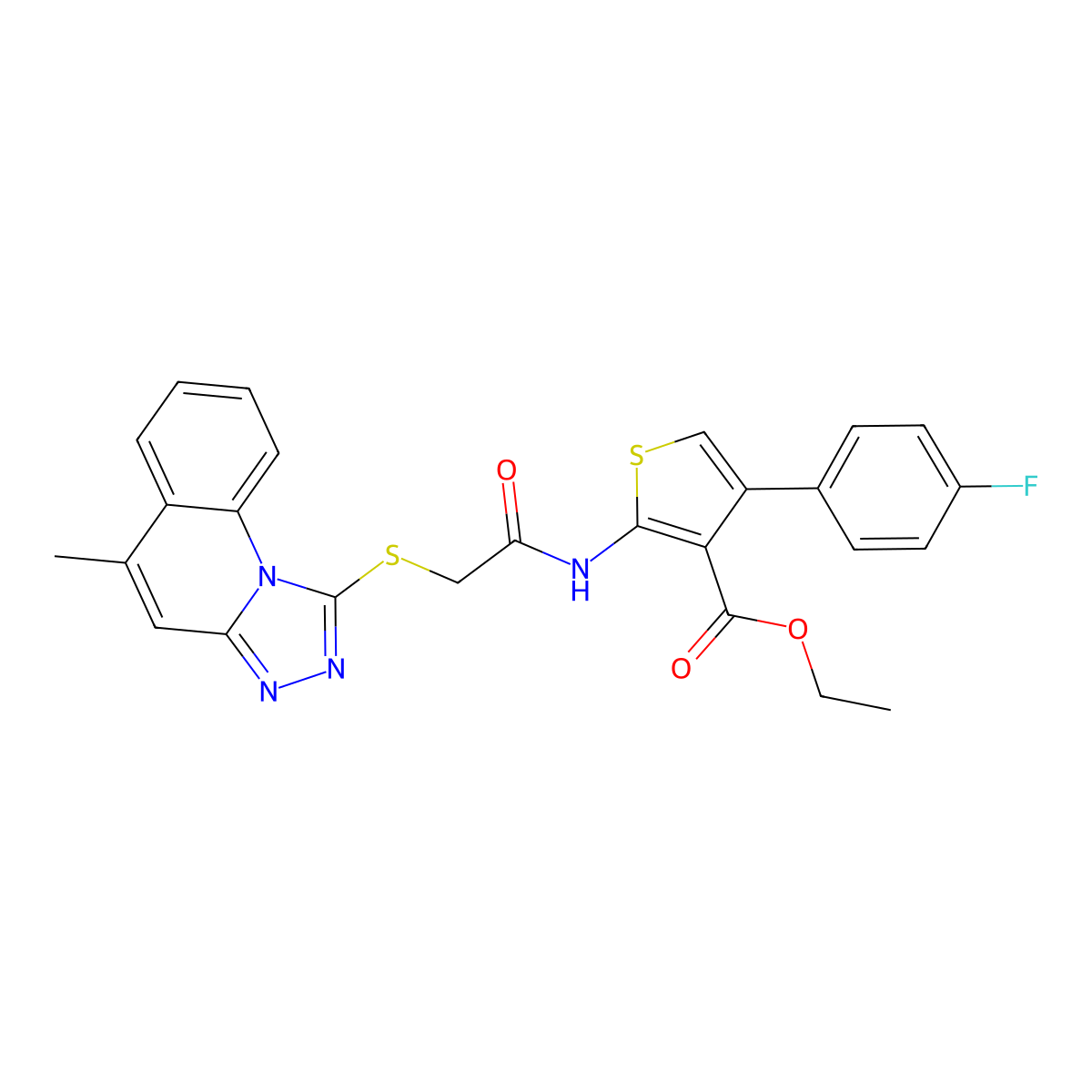 Ethyl 4-(4-fluorophenyl)-2-(2-((5-methyl-[1,2,4]triazolo[4,3-a]quinolin-1-yl)thio)acetamido)thiophene-3-carboxylate molecular structure, CAS 315684-55-0