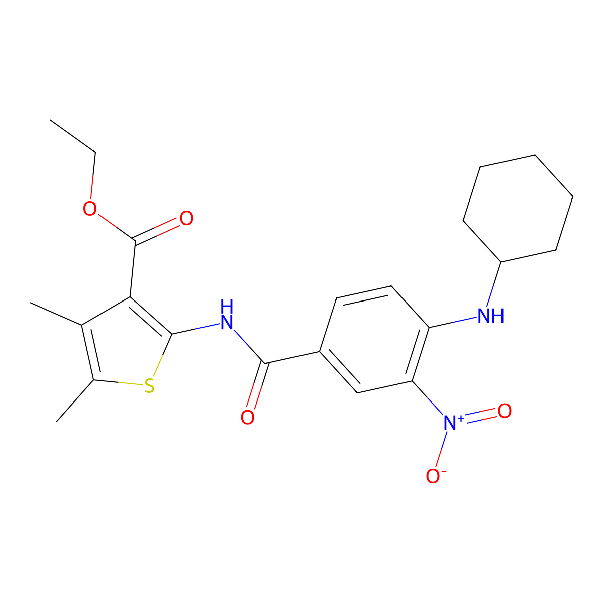 Ethyl 2-[[4-(cyclohexylamino)-3-nitrobenzoyl]amino]-4,5-dimethylthiophene-3-carboxylate molecular structure, CAS 315684-60-7