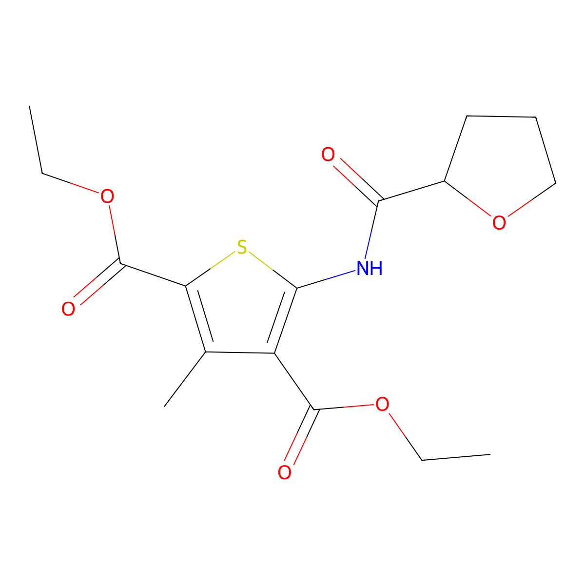 Diethyl 3-methyl-5-[(tetrahydrofuran-2-ylcarbonyl)amino]thiophene-2,4-dicarboxylate molecular structure, CAS 315684-64-1