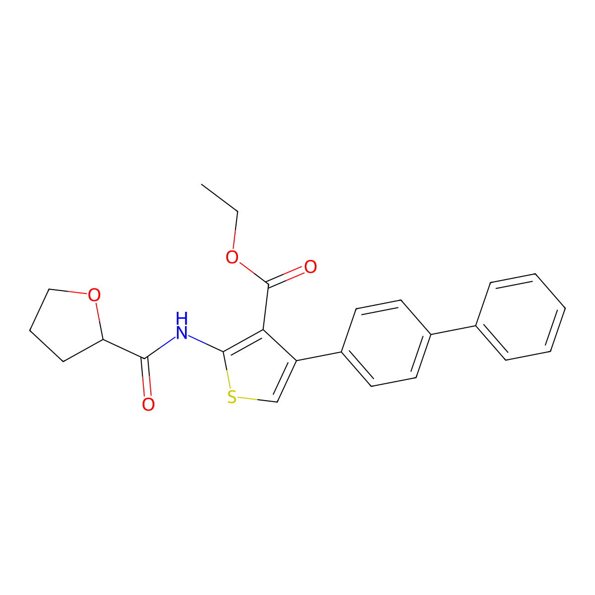 Ethyl 2-(oxolan-2-ylcarbonylamino)-4-(4-phenylphenyl)thiophene-3-carboxylate molecular structure, CAS 315684-78-7