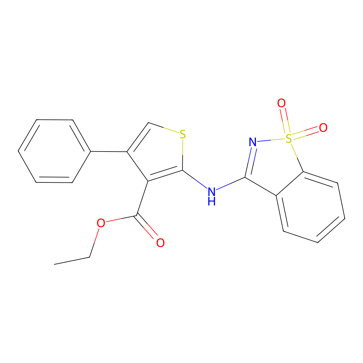 Ethyl 2-((1,1-dioxidobenzo[d]isothiazol-3-yl)amino)-4-phenylthiophene-3-carboxylate molecular structure, CAS 315684-80-1