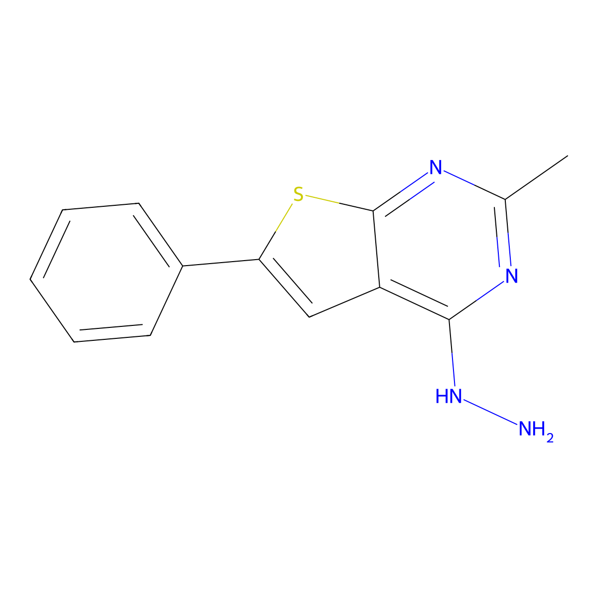 4-Hydrazinyl-2-methyl-6-phenylthieno(2,3-d)pyrimidine molecular structure, CAS 315685-00-8