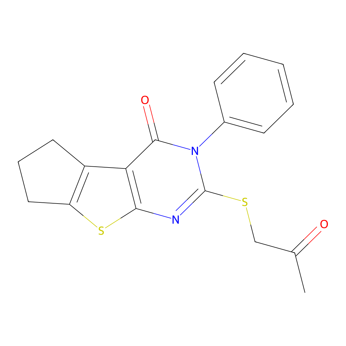 2-[(2-oxopropyl)thio]-3-phenyl-3,5,6,7-tetrahydro-4H-cyclopenta[4,5]thieno[2,3-d]pyrimidin-4-one molecular structure, CAS 315685-18-8