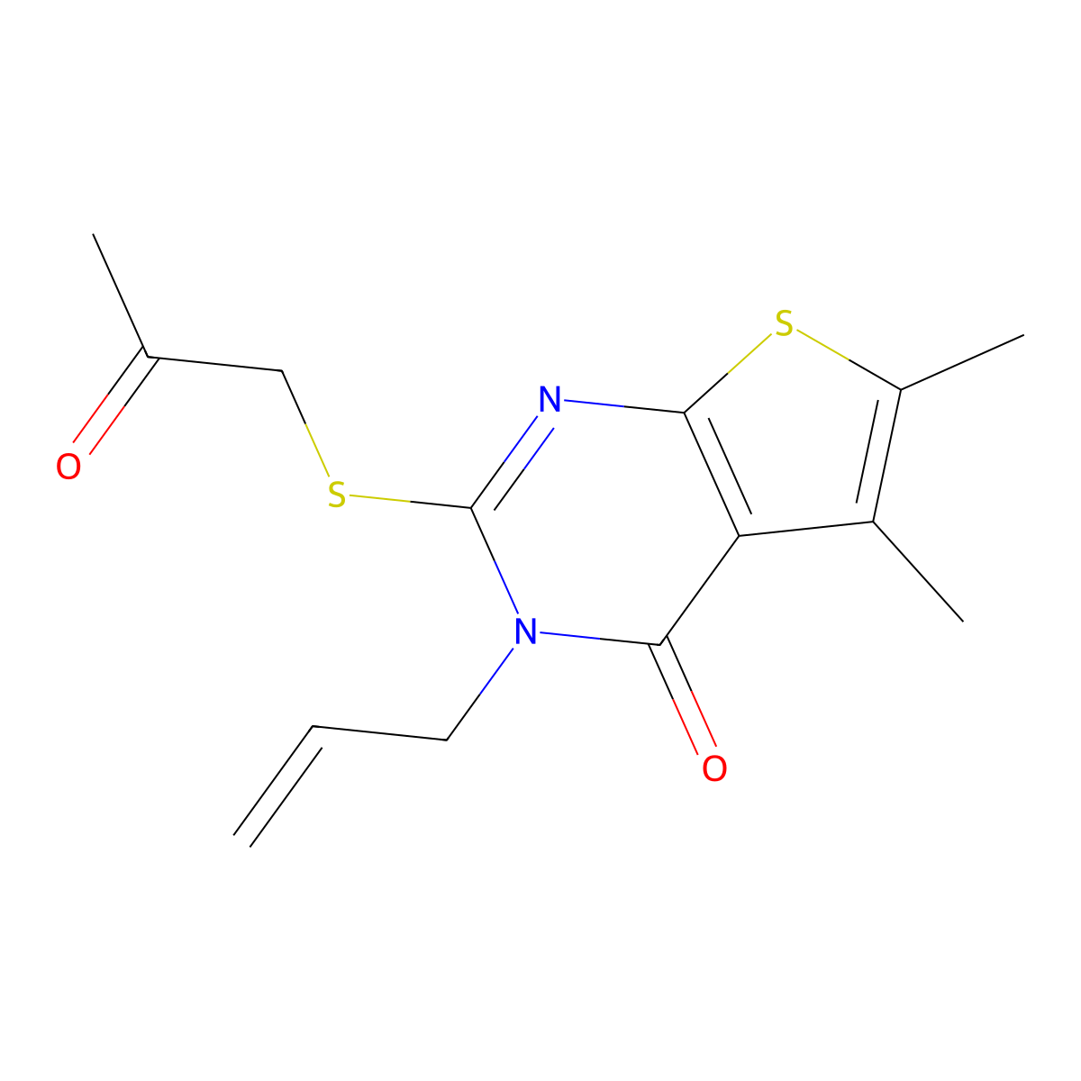 5,6-dimethyl-2-[(2-oxopropyl)sulfanyl]-3-(prop-2-en-1-yl)-3H,4H-thieno[2,3-d]pyrimidin-4-one molecular structure, CAS 315685-19-9