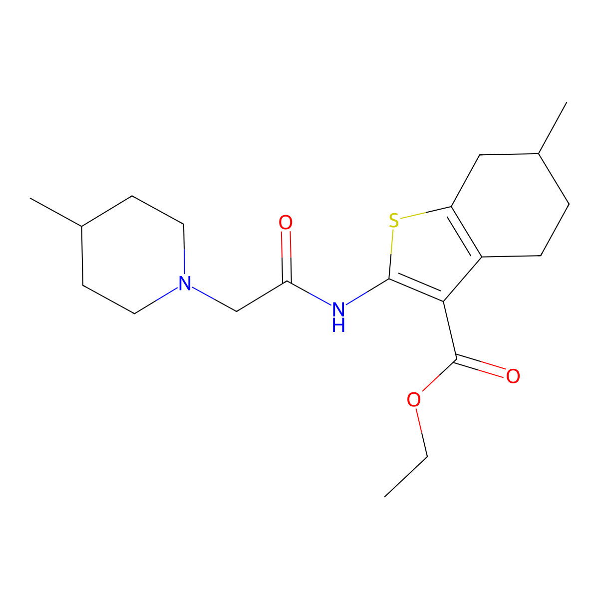 Ethyl 6-methyl-2-{[(4-methyl-1-piperidinyl)acetyl]amino}-4,5,6,7-tetrahydro-1-benzothiophene-3-carboxylate molecular structure, CAS 315685-25-7