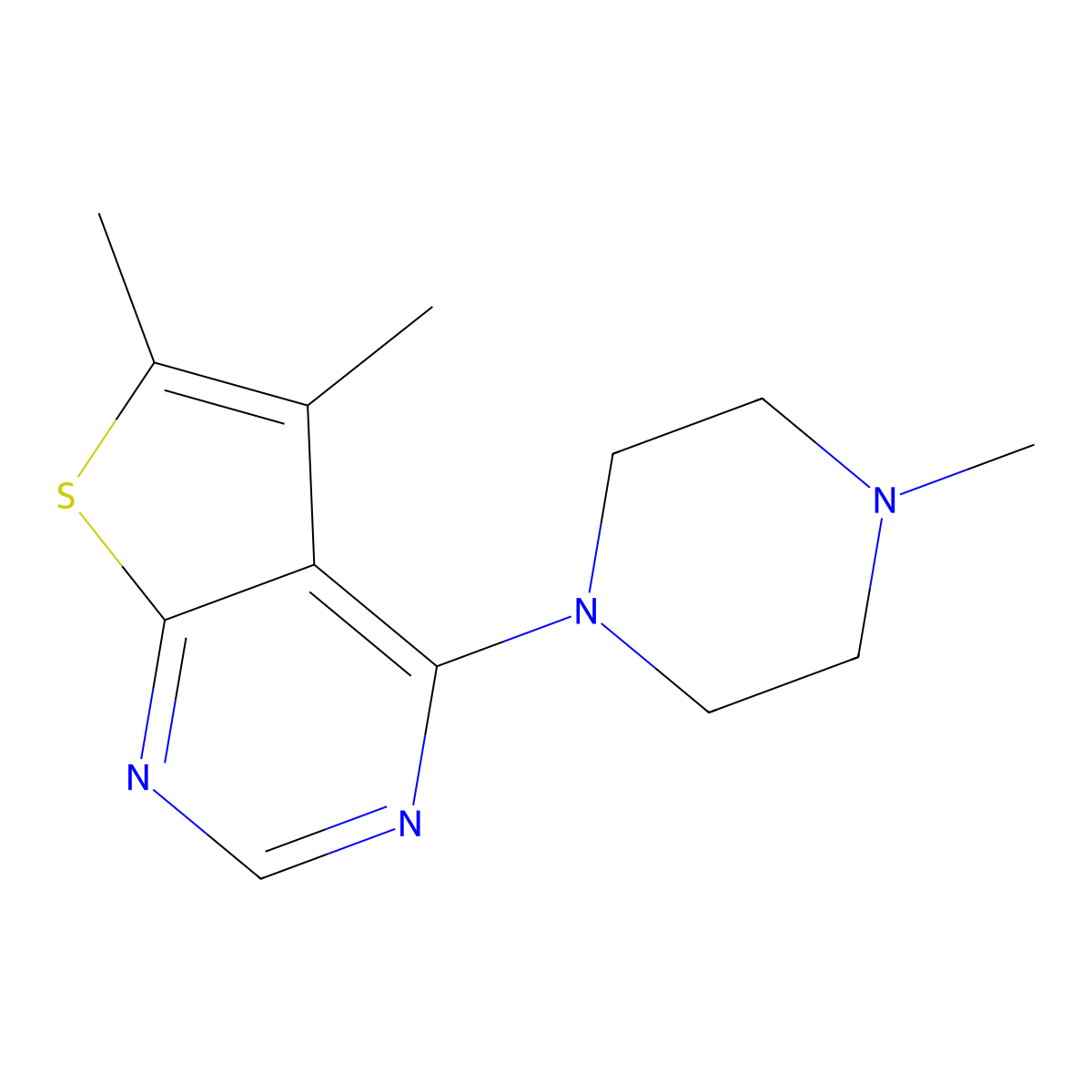 5,6-Dimethyl-4-(4-methyl-1-piperazinyl)thieno[2,3-d]pyrimidine molecular structure, CAS 315685-44-0
