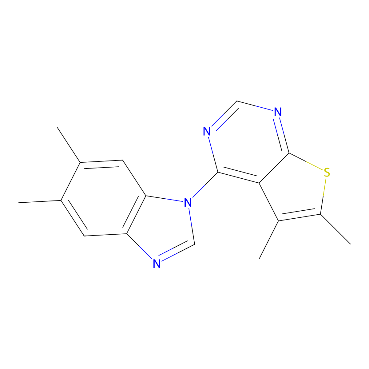 1-{5,6-dimethylthieno[2,3-d]pyrimidin-4-yl}-5,6-dimethyl-1H-1,3-benzodiazole molecular structure, CAS 315685-46-2