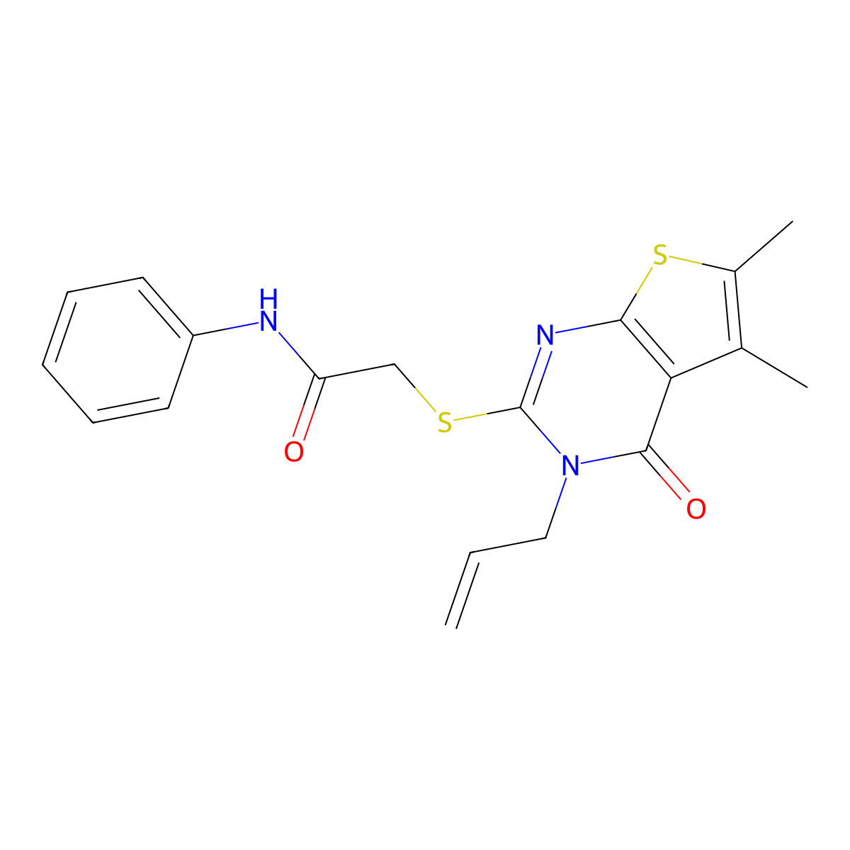 2-[(3-allyl-5,6-dimethyl-4-oxo-3,4-dihydrothieno[2,3-d]pyrimidin-2-yl)thio]-N-phenylacetamide molecular structure, CAS 315685-47-3