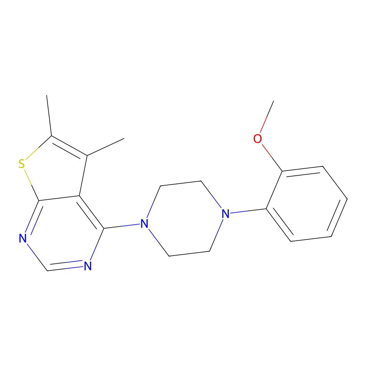1-{5,6-Dimethylthieno[2,3-d]pyrimidin-4-yl}-4-(2-methoxyphenyl)piperazine molecular structure, CAS 315685-76-8