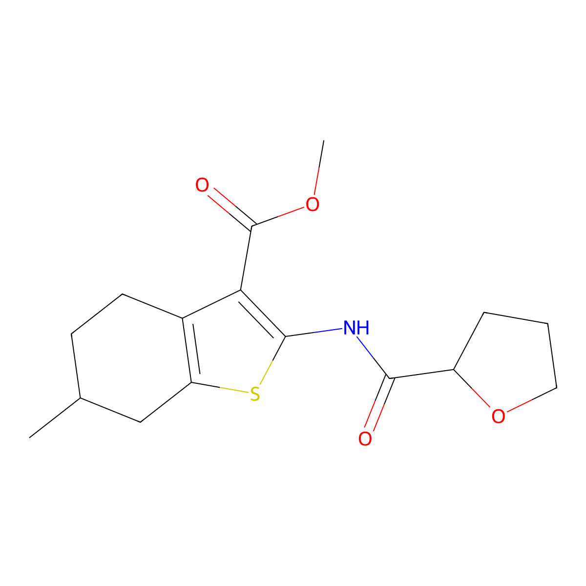 Methyl 6-methyl-2-[(tetrahydro-2-furanylcarbonyl)amino]-4,5,6,7-tetrahydro-1-benzothiophene-3-carboxylate molecular structure, CAS 315685-77-9