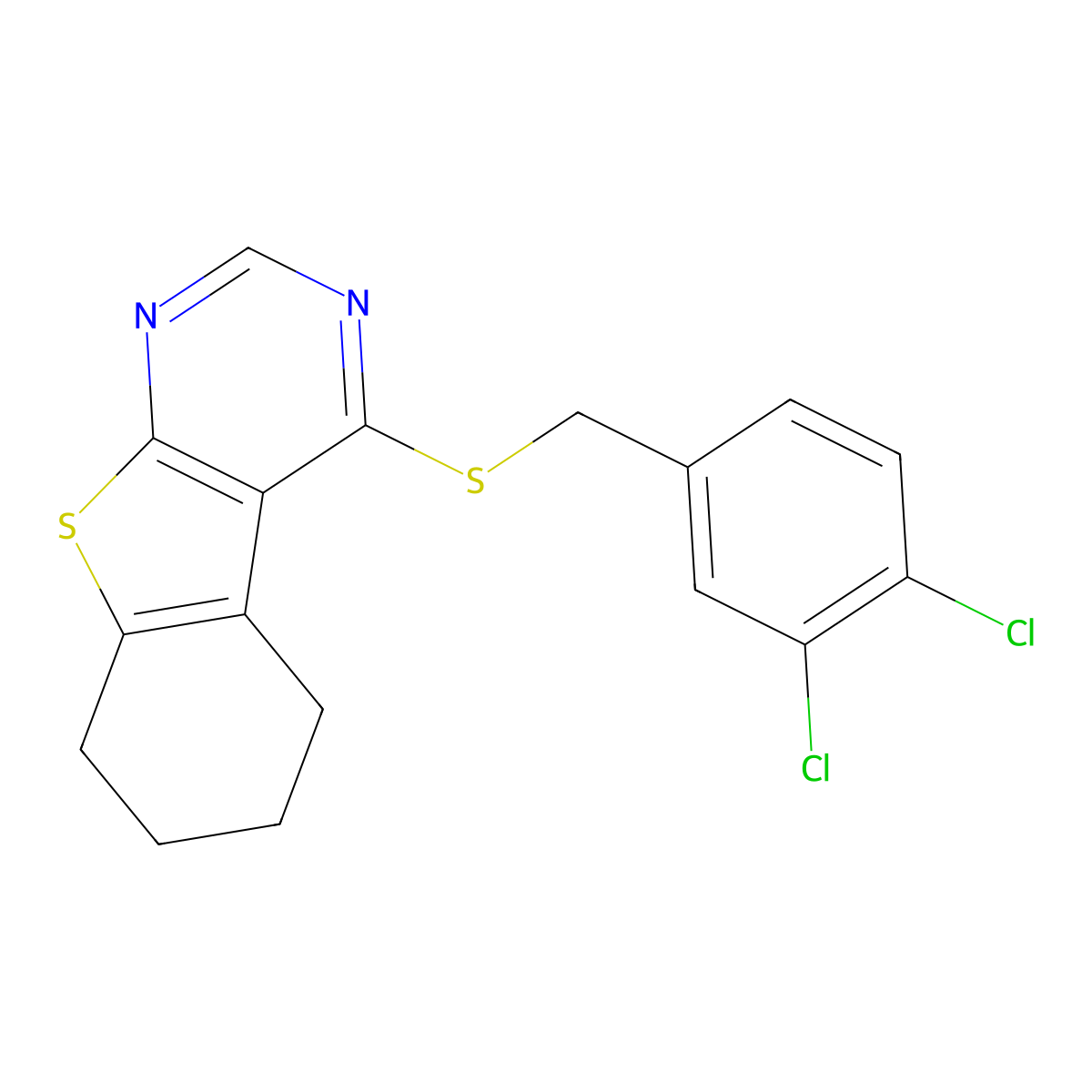 3,4-Dichlorobenzyl 5,6,7,8-tetrahydro[1]benzothieno[2,3-d]pyrimidin-4-yl sulfide molecular structure, CAS 315685-88-2