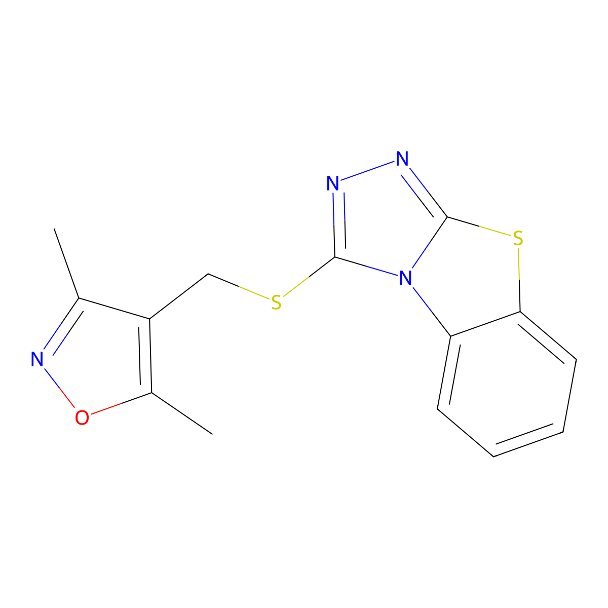 3,5-Dimethyl-4-([1,2,4]triazolo[3,4-b][1,3]benzothiazol-1-ylsulfanylmethyl)-1,2-oxazole molecular structure, CAS 315691-54-4