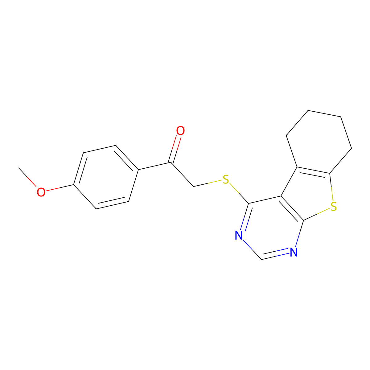 1-(4-Methoxyphenyl)-2-(5,6,7,8-tetrahydro[1]benzothieno[2,3-d]pyrimidin-4-ylsulfanyl)ethanone molecular structure, CAS 315691-56-6