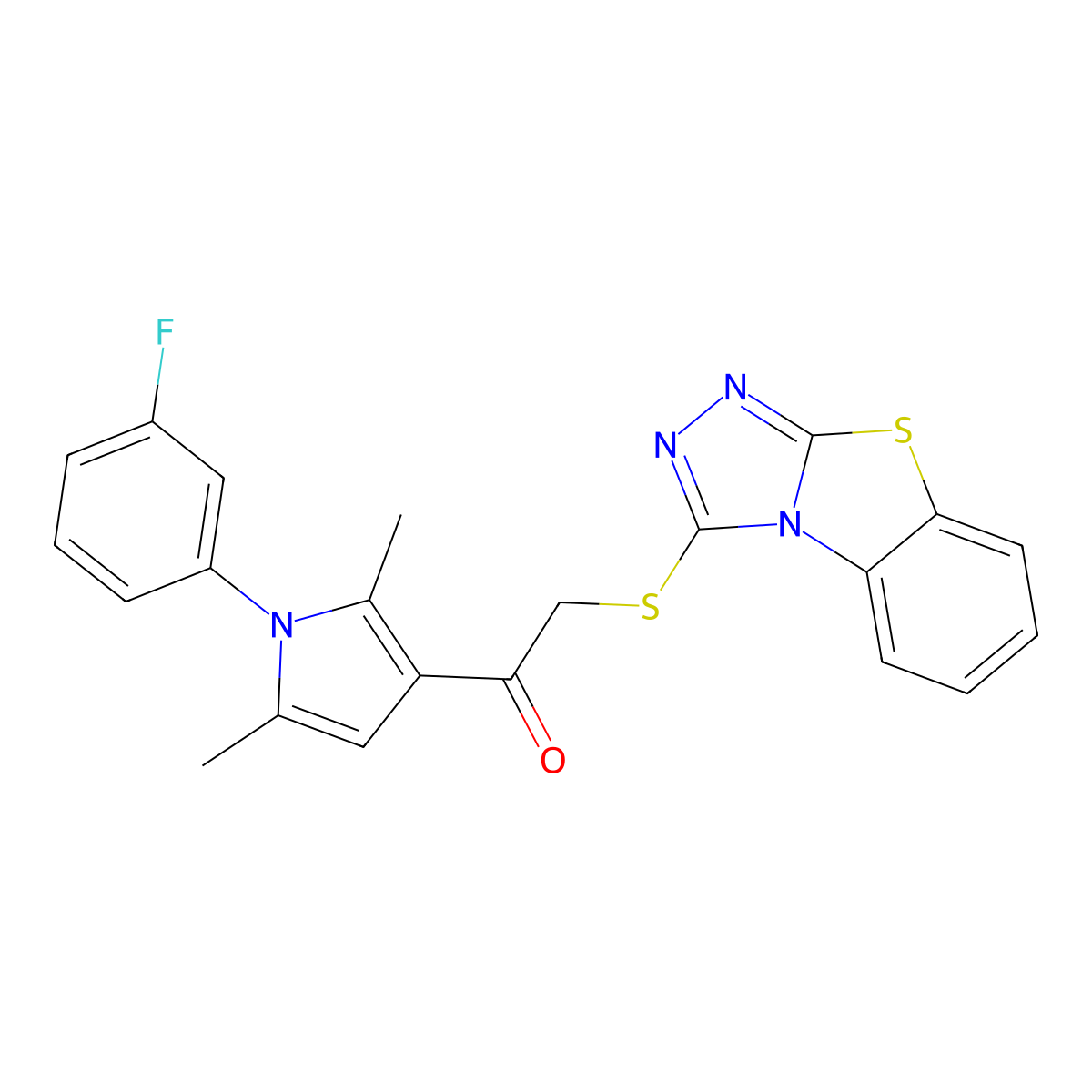 1-[1-(3-Fluorophenyl)-2,5-dimethylpyrrol-3-yl]-2-([1,2,4]triazolo[3,4-b][1,3]benzothiazol-1-ylsulfanyl)ethanone molecular structure, CAS 315691-73-7