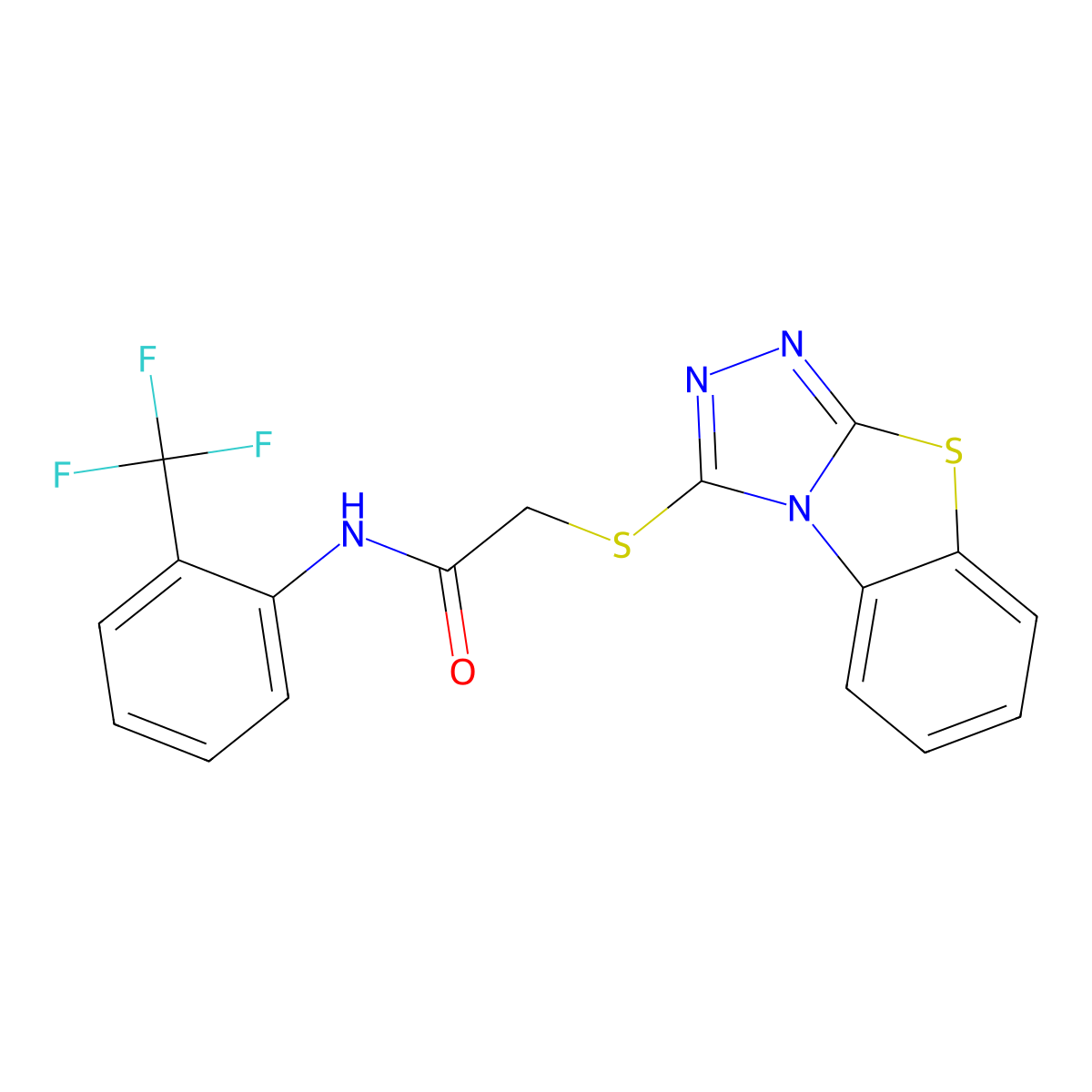2-{7-thia-2,4,5-triazatricyclo[6.4.0.0^{2,6}]dodeca-1(8),3,5,9,11-pentaen-3-ylsulfanyl}-N-[2-(trifluoromethyl)phenyl]acetamide molecular structure, CAS 315691-76-0