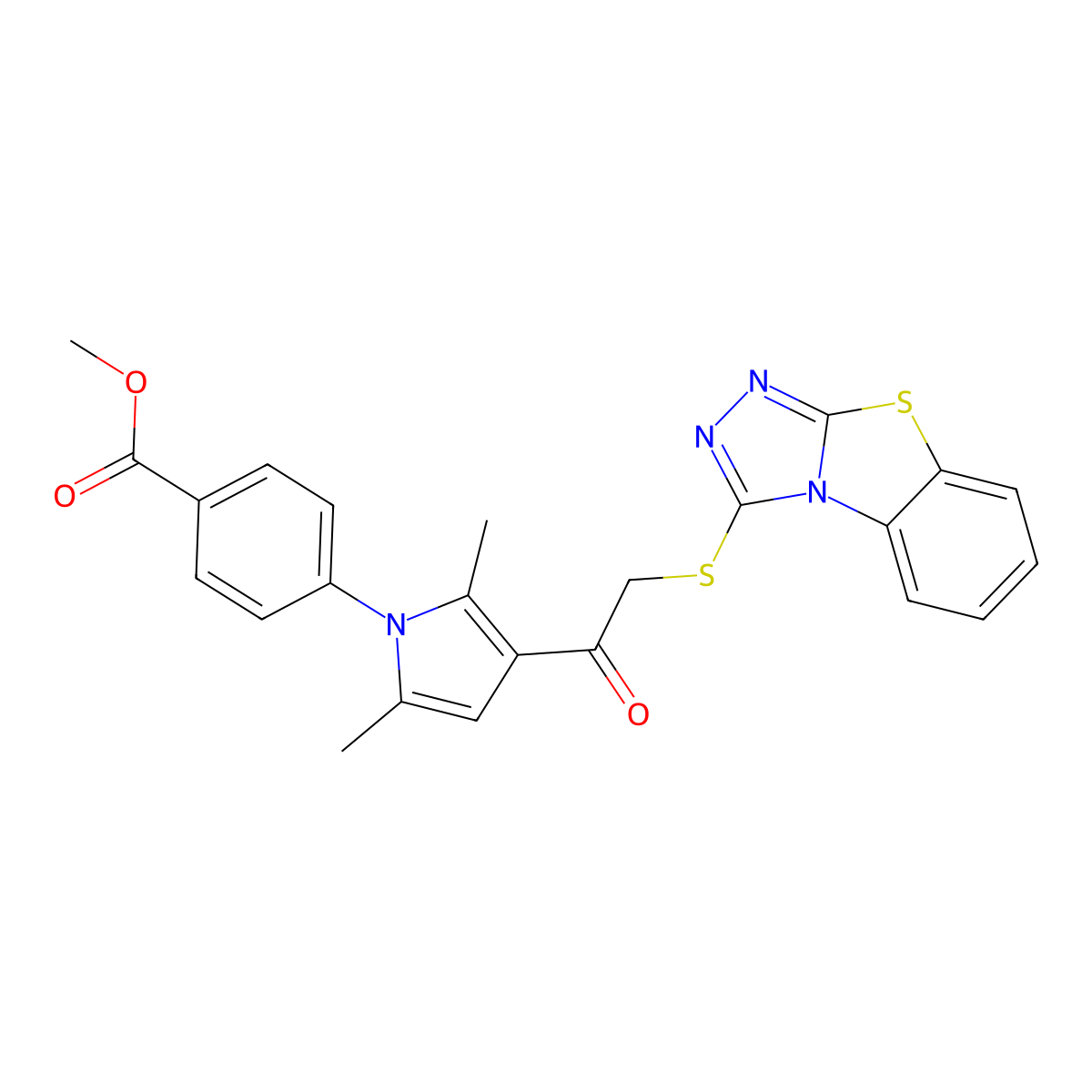 Methyl 4-[2,5-dimethyl-3-[2-([1,2,4]triazolo[3,4-b][1,3]benzothiazol-1-ylsulfanyl)acetyl]pyrrol-1-yl]benzoate molecular structure, CAS 315691-92-0