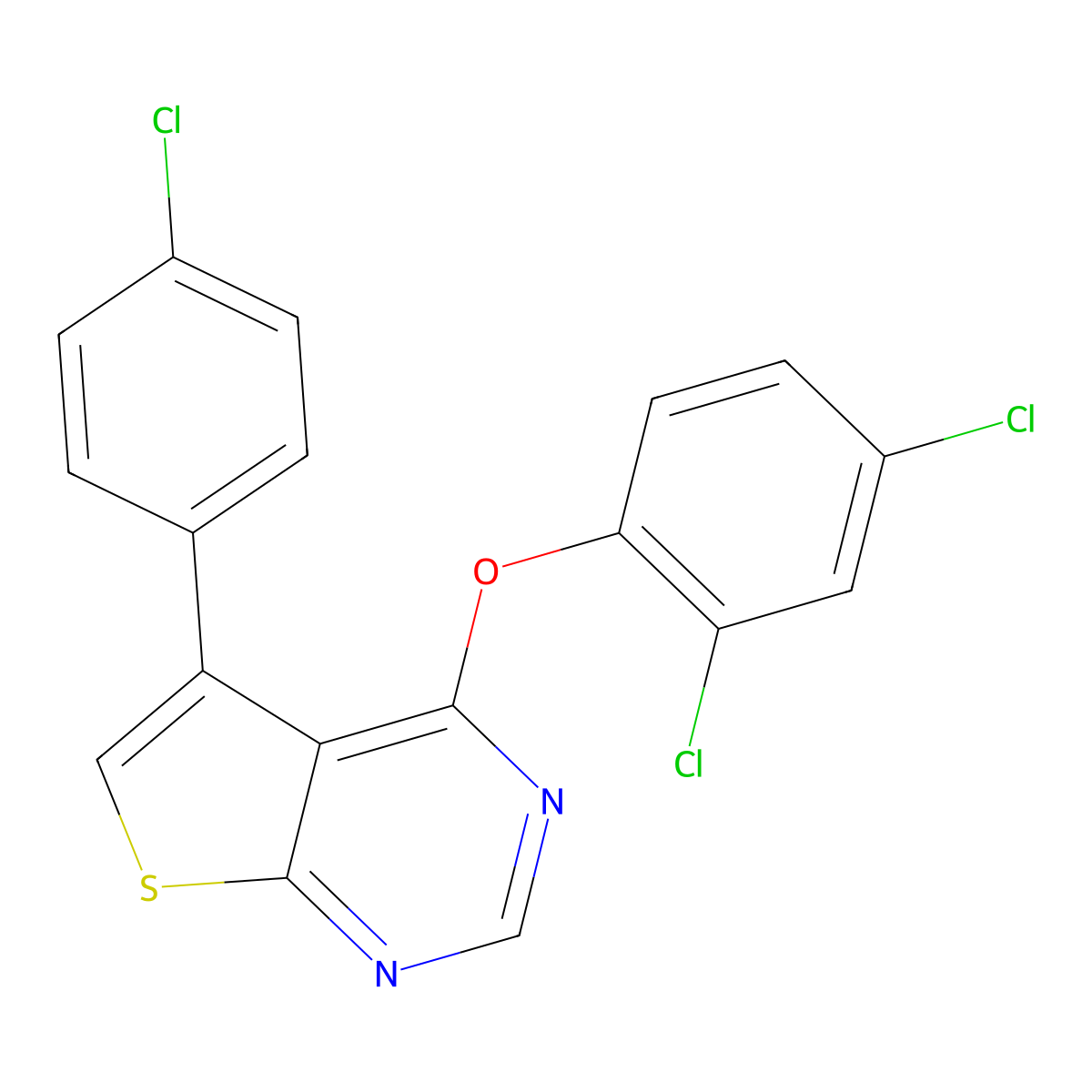 5-(4-Chlorophenyl)-4-(2,4-dichlorophenoxy)thieno[2,3-d]pyrimidine molecular structure, CAS 315692-24-1
