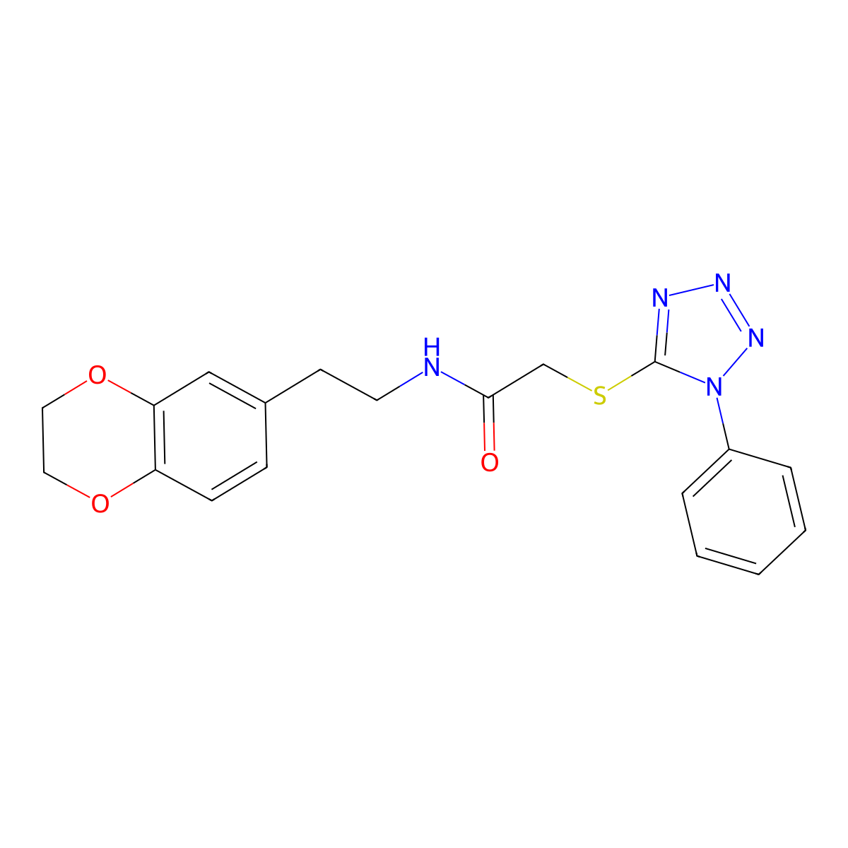 N-(2-(2,3-dihydrobenzo[b][1,4]dioxin-6-yl)ethyl)-2-((1-phenyl-1H-tetrazol-5-yl)thio)acetamide molecular structure, CAS 315692-63-8