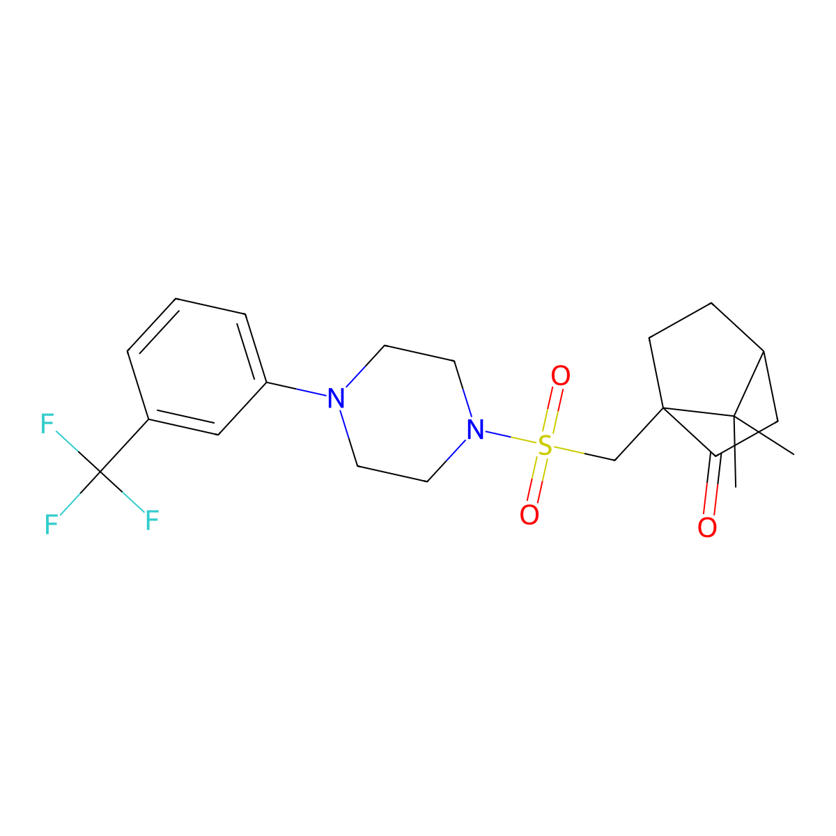 7,7-Dimethyl-1-[({4-[3-(trifluoromethyl)phenyl]piperazin-1-yl}sulfonyl)methyl]bicyclo[2.2.1]heptan-2-one molecular structure, CAS 315692-83-2