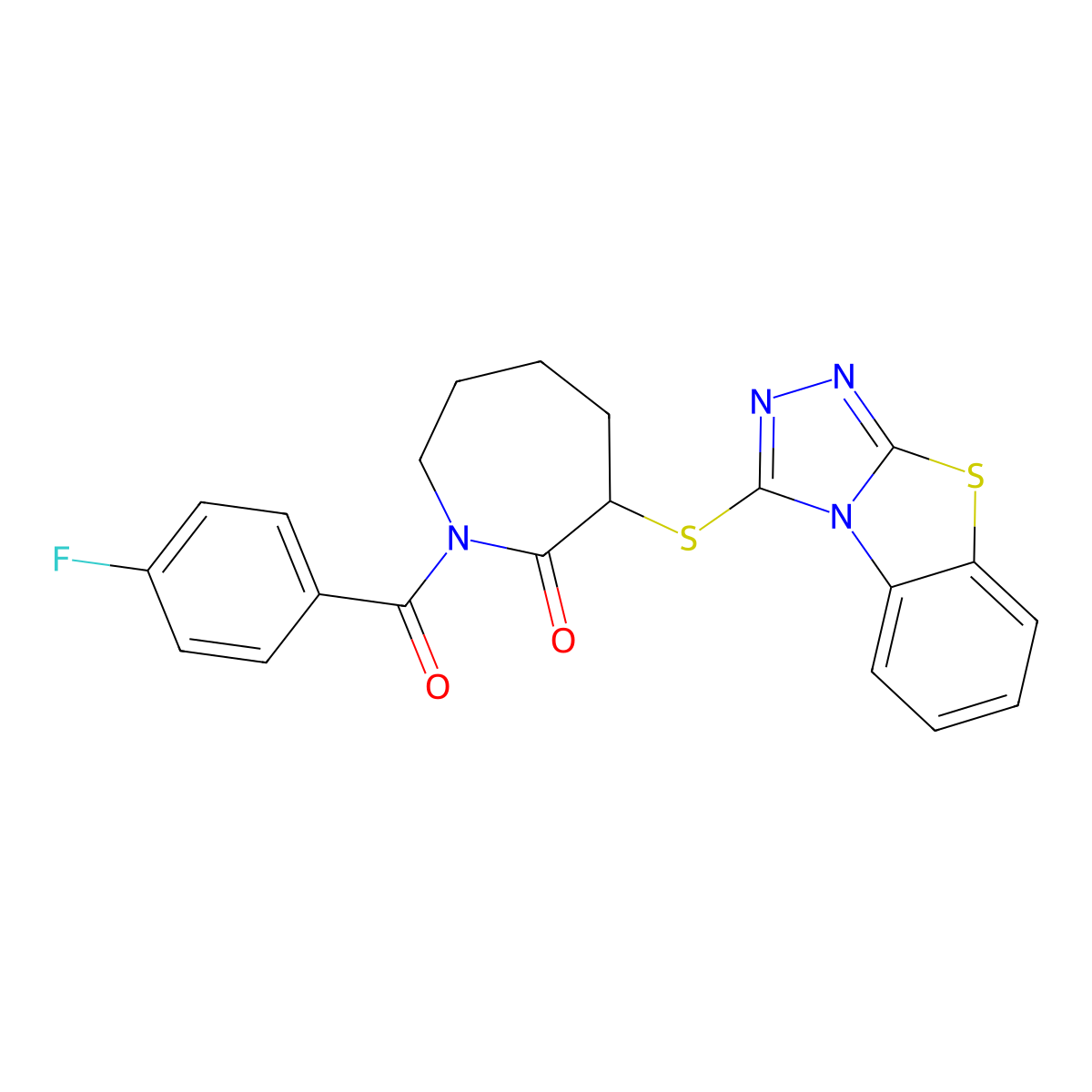 1-(4-Fluorobenzoyl)-3-{7-thia-2,4,5-triazatricyclo[6.4.0.0^{2,6}]dodeca-1(8),3,5,9,11-pentaen-3-ylsulfanyl}azepan-2-one molecular structure, CAS 315693-01-7