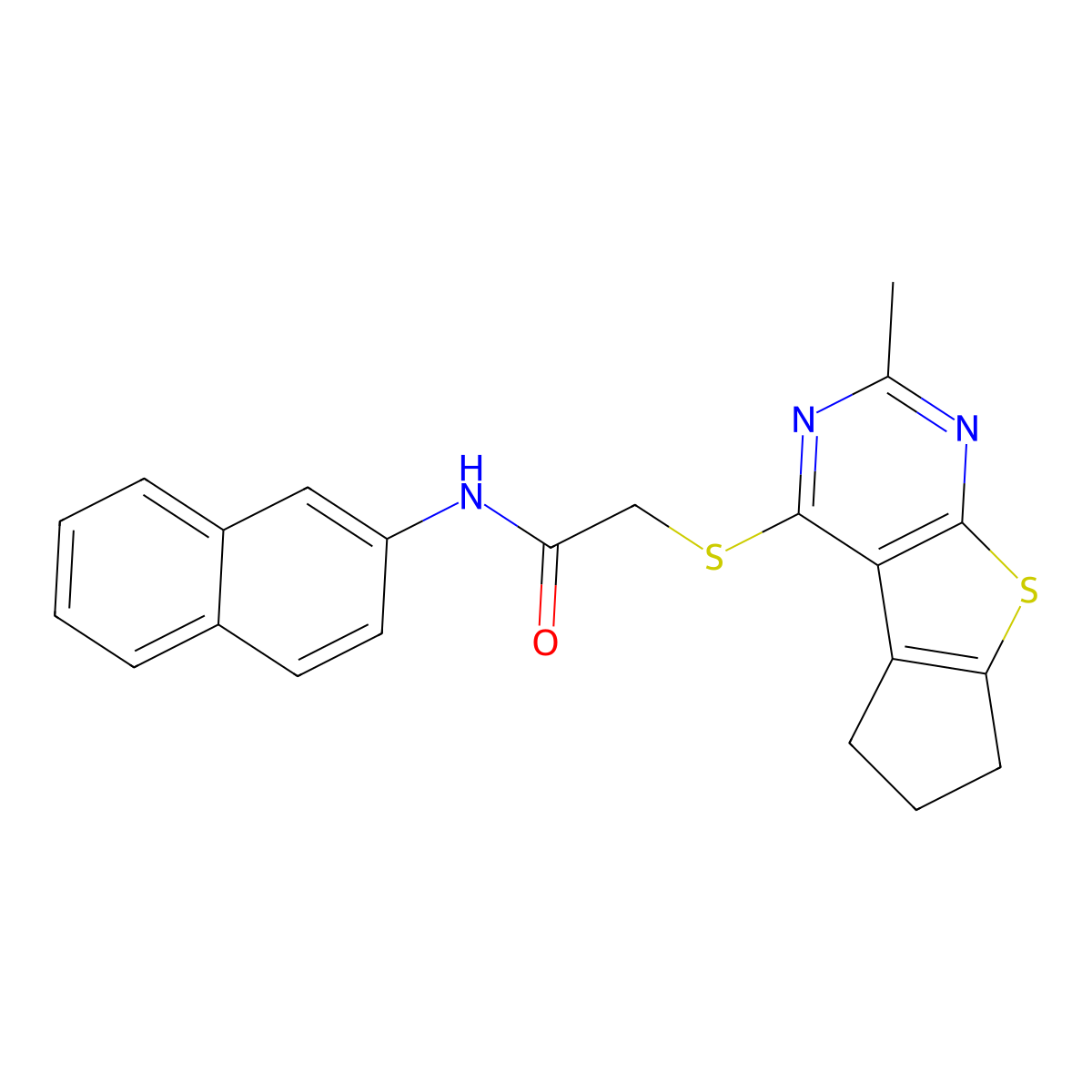 2-((2-Methyl-6,7-dihydro-5H-cyclopenta[4,5]thieno[2,3-d]pyrimidin-4-yl)thio)-N-(naphthalen-2-yl)acetamide molecular structure, CAS 315693-05-1