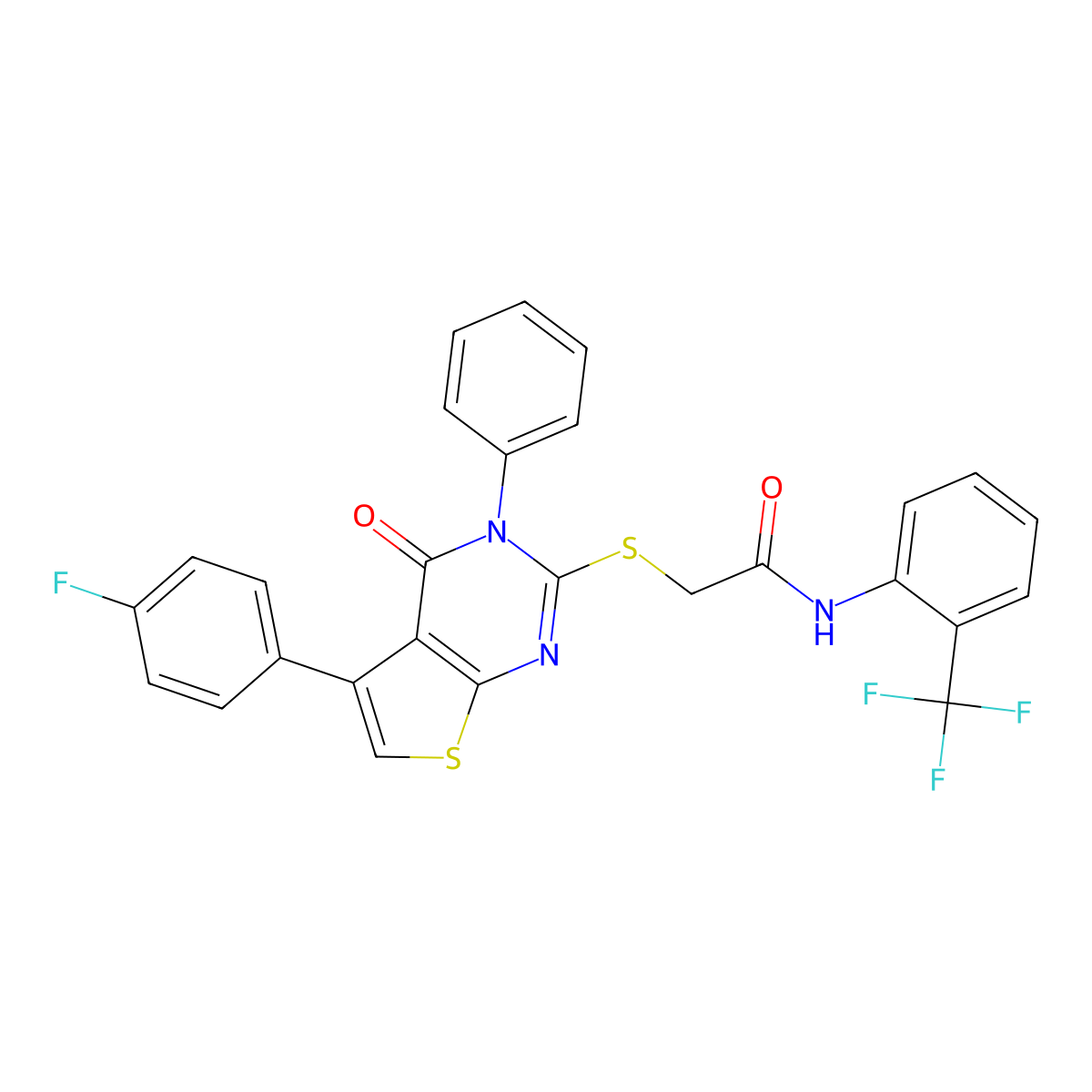 2-[5-(4-fluorophenyl)-4-oxo-3-phenylthieno[2,3-d]pyrimidin-2-yl]sulfanyl-N-[2-(trifluoromethyl)phenyl]acetamide molecular structure, CAS 315693-09-5
