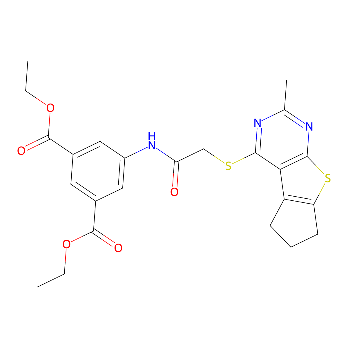 diethyl 5-(2-((2-methyl-6,7-dihydro-5H-cyclopenta[4,5]thieno[2,3-d]pyrimidin-4-yl)thio)acetamido)isophthalate molecular structure, CAS 315693-10-8