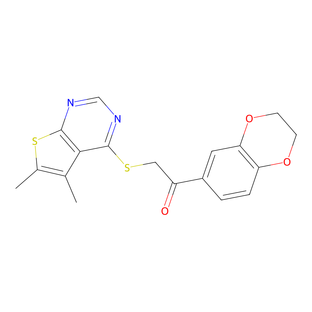 1-(2,3-Dihydrobenzo[b][1,4]dioxin-6-yl)-2-((5,6-dimethylthieno[2,3-d]pyrimidin-4-yl)thio)ethanone molecular structure, CAS 315693-21-1