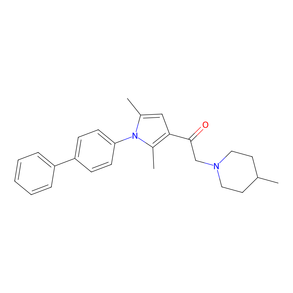 1-[1-(biphenyl-4-yl)-2,5-dimethyl-1H-pyrrol-3-yl]-2-(4-methylpiperidin-1-yl)ethanone molecular structure, CAS 315693-57-3