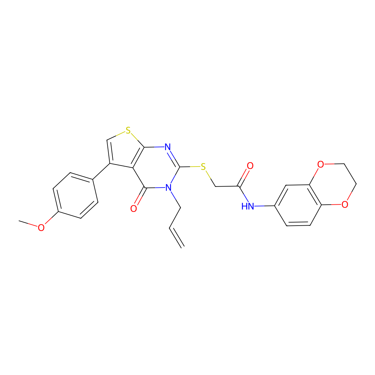 N-(2,3-dihydro-1,4-benzodioxin-6-yl)-2-[5-(4-methoxyphenyl)-4-oxo-3-prop-2-enylthieno[2,3-d]pyrimidin-2-yl]sulfanylacetamide molecular structure, CAS 315693-67-5