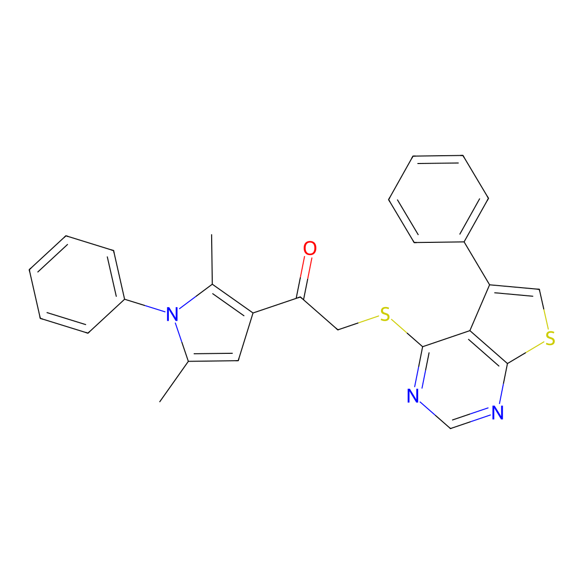 1-(2,5-dimethyl-1-phenyl-1H-pyrrol-3-yl)-2-((5-phenylthieno[2,3-d]pyrimidin-4-yl)thio)ethanone molecular structure, CAS 315693-76-6