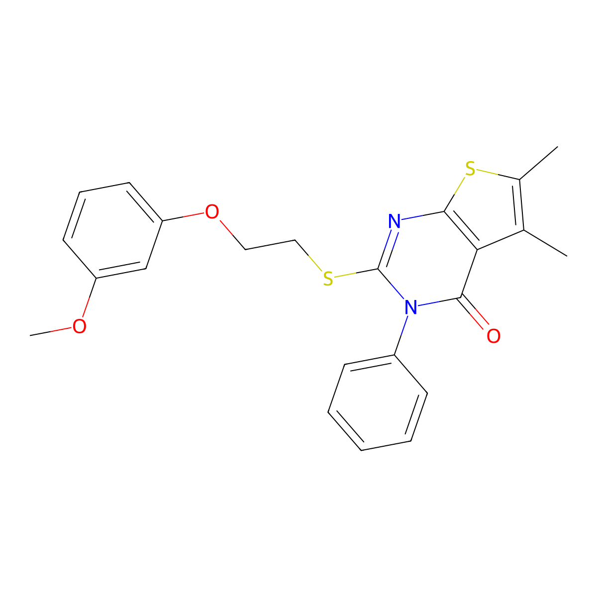 2-[2-(3-Methoxyphenoxy)ethylsulfanyl]-5,6-dimethyl-3-phenylthieno[2,3-d]pyrimidin-4-one molecular structure, CAS 315693-79-9