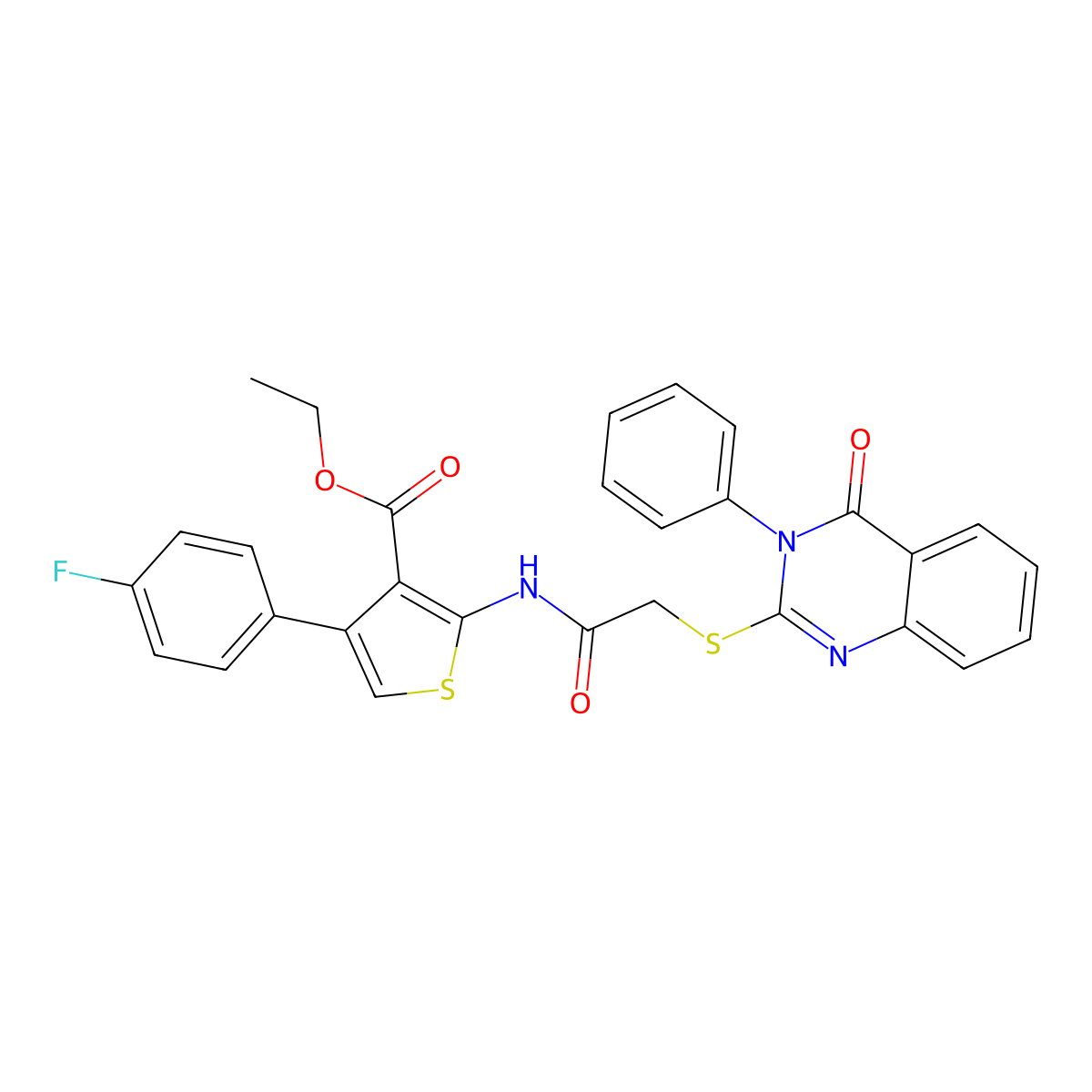 Ethyl 4-(4-fluorophenyl)-2-[[2-(4-oxo-3-phenylquinazolin-2-yl)sulfanylacetyl]amino]thiophene-3-carboxylate molecular structure, CAS 315693-90-4